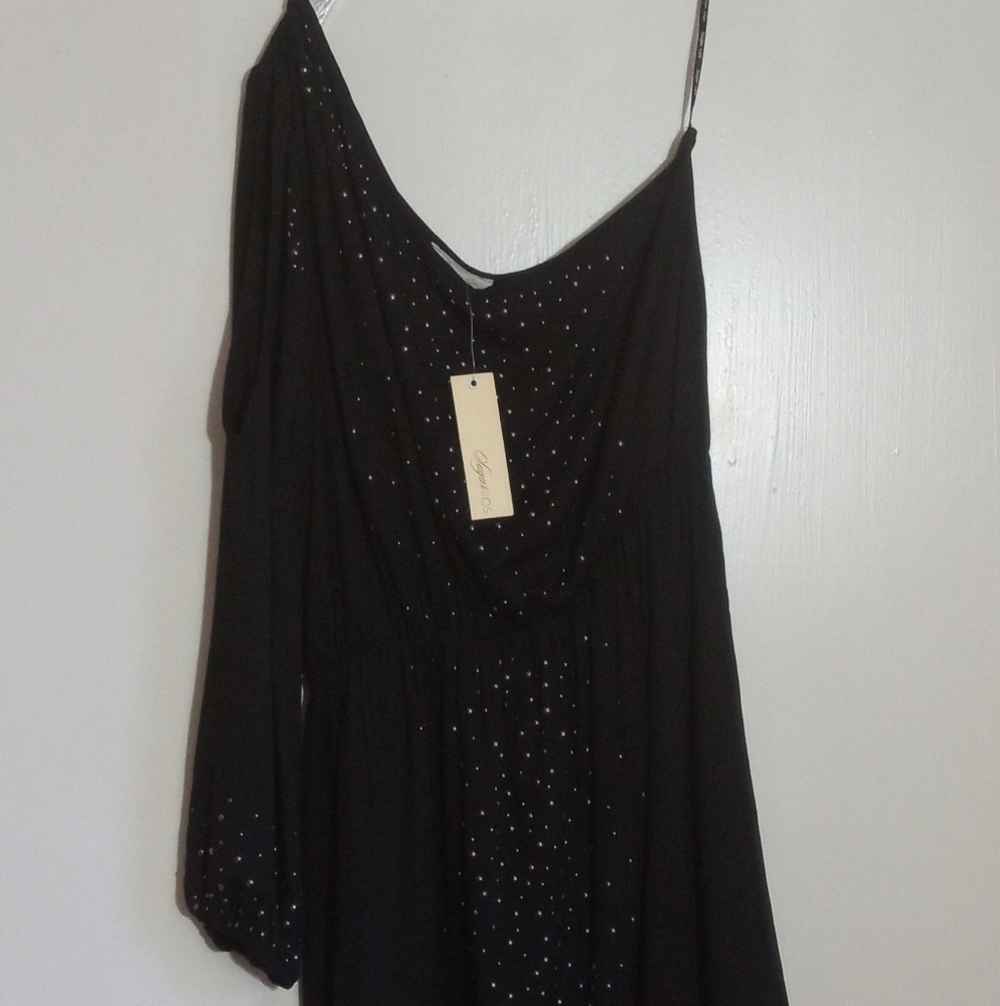 Sugar Lips black long sleeve studded one shoulder dress NWT women medium